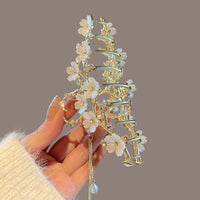 Large Metal Pearl Bell Orchid Tassel Hair Clip