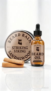 Striking Viking Beard Oil and Balm - Mens Beard Grooming Kit with All-Natural Beard Oil and Leave in Beard Balm Conditioner - Enriched with Argan and Jojoba Oil Sandalwood