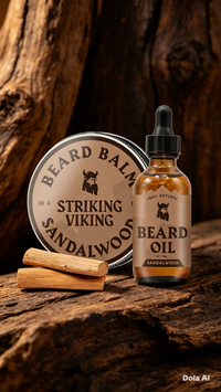 Striking Viking Beard Oil and Balm - Mens Beard Grooming Kit with All-Natural Beard Oil and Leave in Beard Balm Conditioner - Enriched with Argan and Jojoba Oil Sandalwood