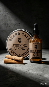 Striking Viking Beard Oil and Balm - Mens Beard Grooming Kit with All-Natural Beard Oil and Leave in Beard Balm Conditioner - Enriched with Argan and Jojoba Oil Sandalwood