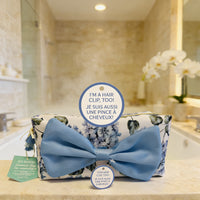 Elegant French-Made Hydrangea Cosmetic Bag – With Removable Bow Hair Clip