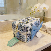 Elegant French-Made Hydrangea Cosmetic Bag – With Removable Bow Hair Clip
